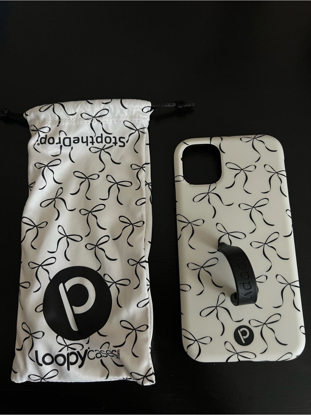 iPhone XR Loopy Bow Print Case with Black Loopy Strap